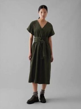 Toast UK Corduroy Olive Wrap Midi Dress with Waist Tie